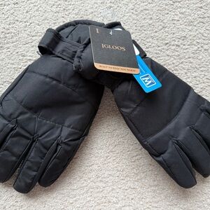 Mens LARGE Winter Gloves IGLOOS Black 3M Thinsulate Waterproof Insulation New L